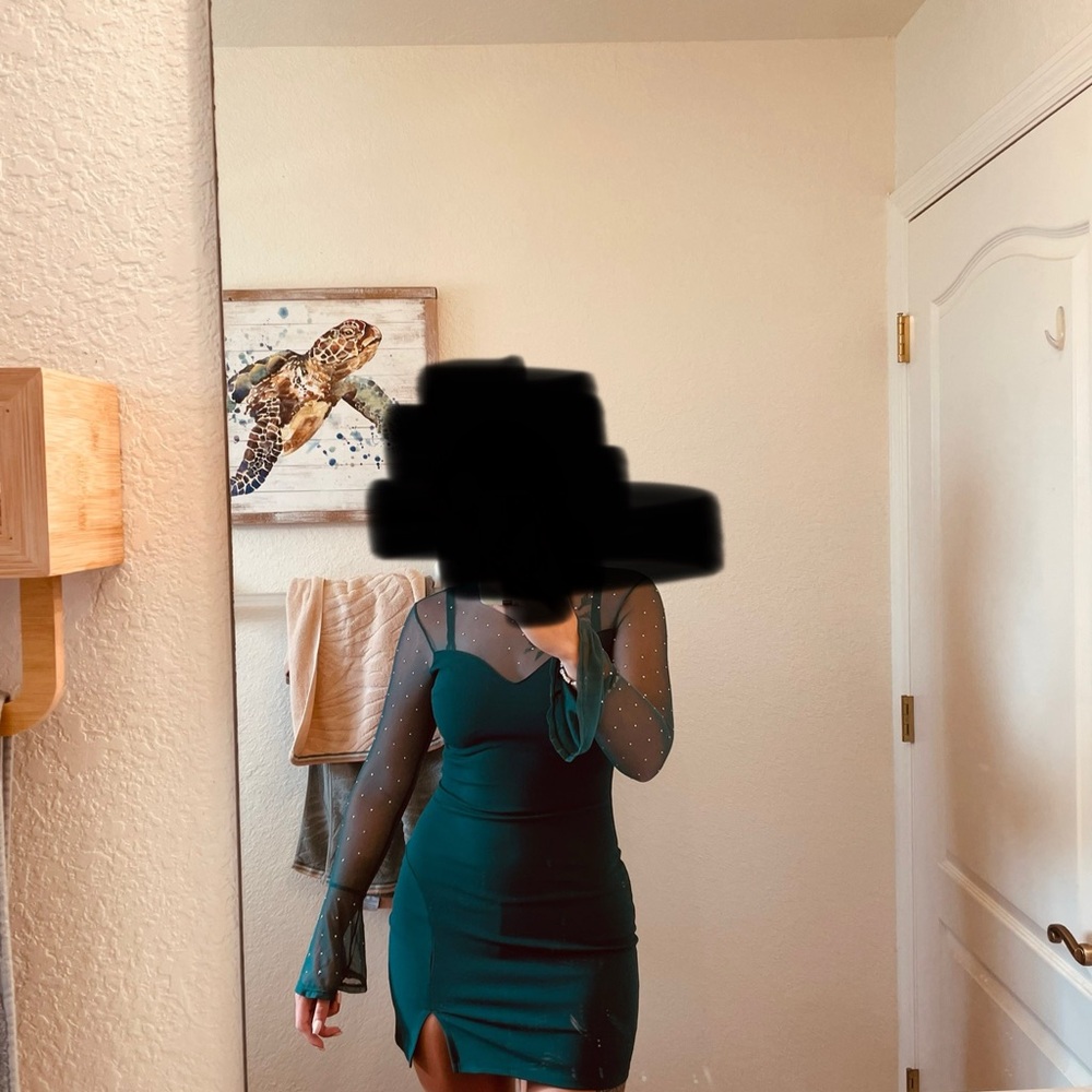 Crystal Doll Teal Long-Sleeve Dress